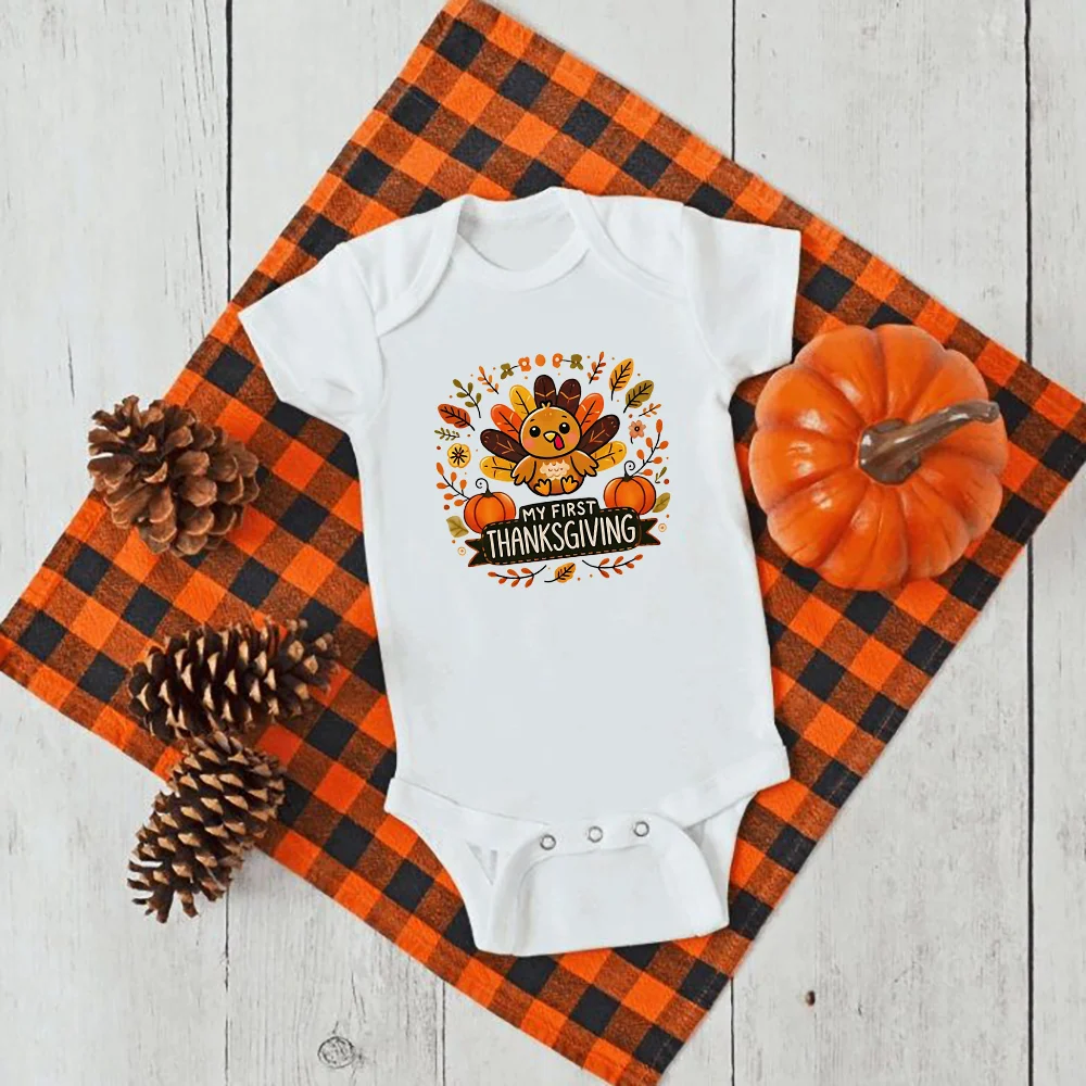 My 1st Thanksgiving Cartoon Turkey Baby Bodysuit Turkey Thanksgiving Infant Short Sleeve Romper Toddler & Infant Fall Outfits