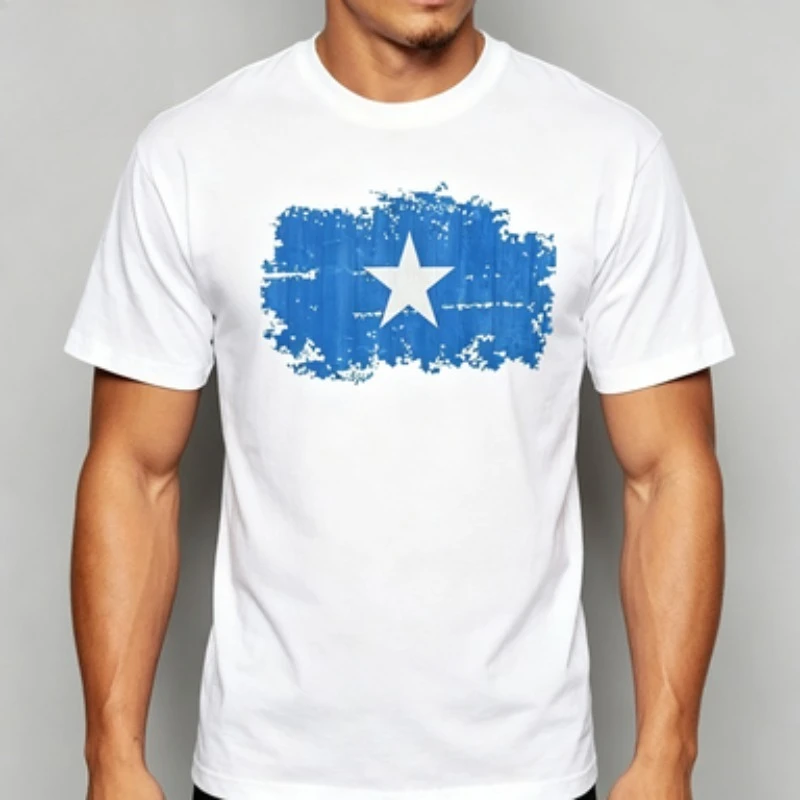 Soft Cotton Men T-Shirt Distressed Somalia Flag Patriotic Art Print Lover National Pride Casual Everyday Outfit Tops