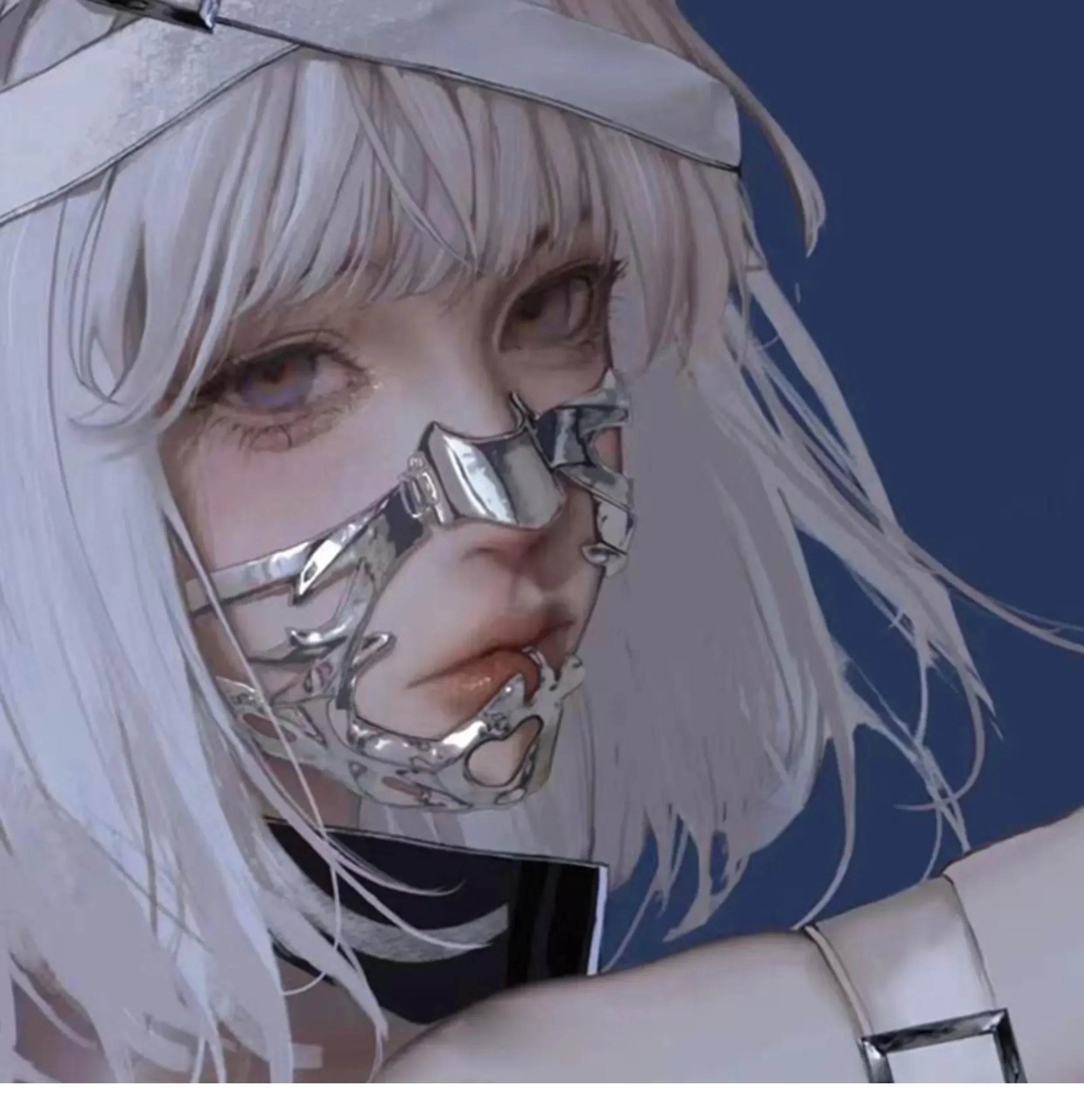 Cyberpunk-Metallmaske, Nischendesign, unregelmäßige Flüssigkeit, mechanischer Wind, Ohrringe, Lippenringe, verstellbares Gesichtszubehör für Männer – Detail 4