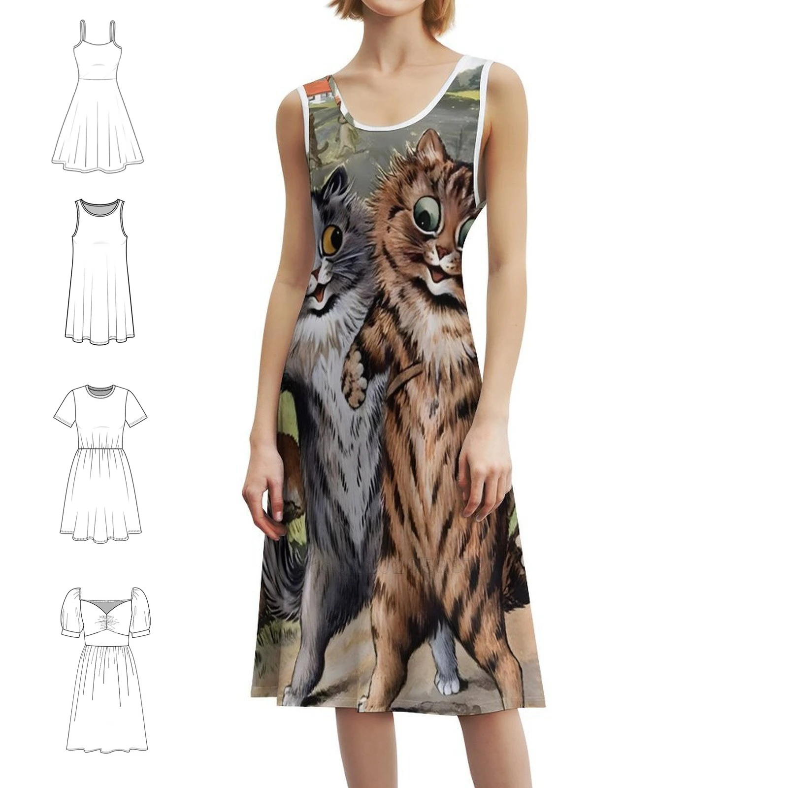 

Женское уличное платье в стиле хип-хоп Louis Wain с графическим принтом, вечерние клубные одежды Louis Wain Art Louis Wain, женская одежда Louis Wain