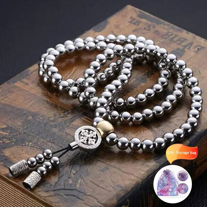 NONE Tactical 8mm Steel Chain Buddha Beads Bracelet Black 5