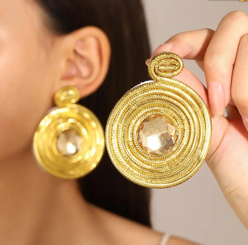 2PCS N Classic Trend Earrings Filled Swirl Round Colored Zircon Stone Dangle Earrings for Women Engagement Wedding Jewelry F1973