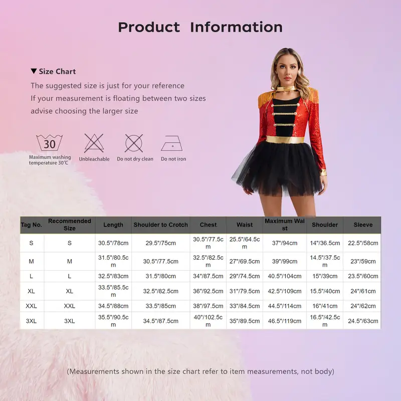 Women Circus Costume Ringmaster Tulle Skirted Tutu Leotard Dress Festival Long Sleeve Fringed Shoulder Halloween Fancy Costume - Image 3