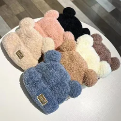 Winter women's thickened knitted hat Korean version cute bear plush warm knitted hat small face hat gorros invierno hombre