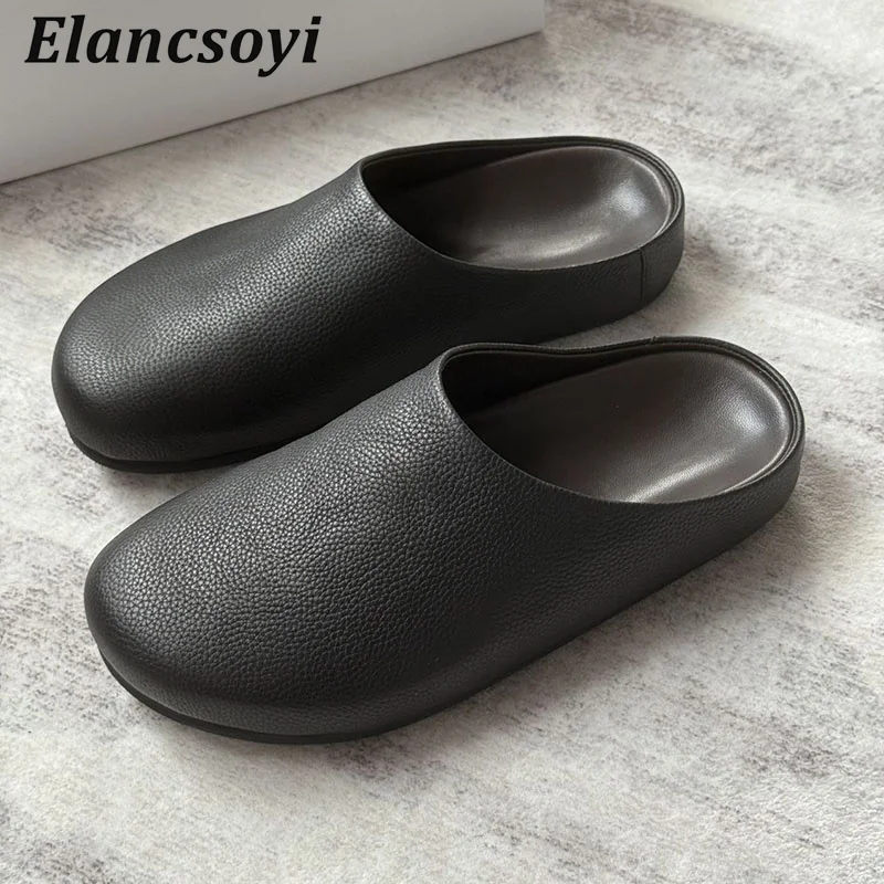 Slippers Women's Genuine Leather Closed Toe Lazy Mules Shoes Thick Bottom Casual Shoes Summer Outdoor Half Slippers 2026