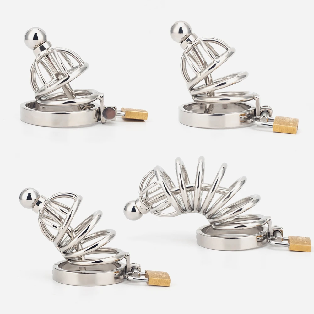 Male Stainless Steel Chastity‬⁩ Cage Lock With Metal Urethra Catheter Cock Cage Cock Ring Penis Ring BDSM Adult Sex Toys For Men