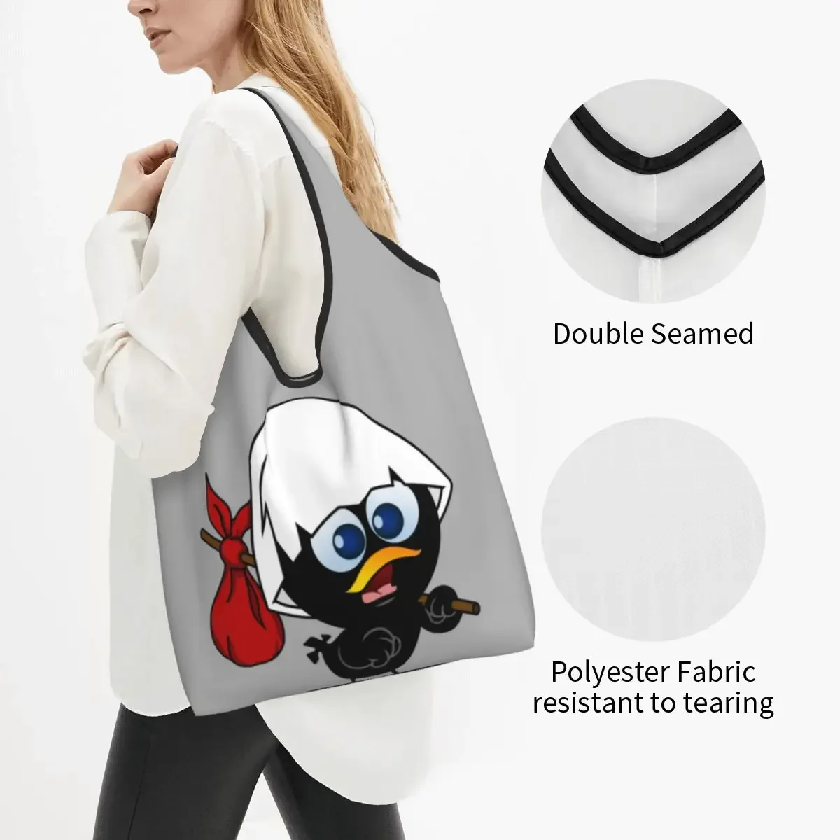 Reusable Cute Little Chicken Calimero Shopping Bag Women Tote Bag Portable Comic Cartoon Grocery Shopper Bags