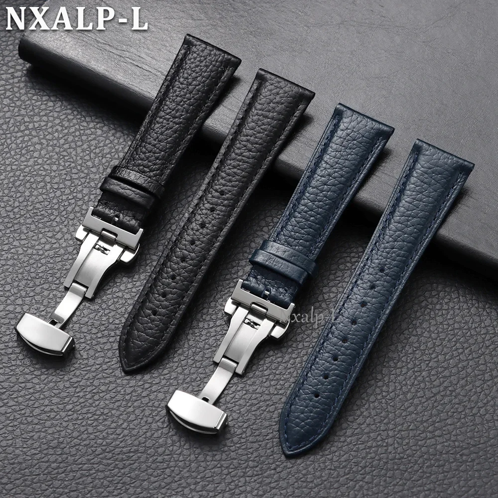 Cowhide Watch Strap 18/19/20/21/22mm for Seiko for Omega Bracelet Butterfly Buckle Men Women Wristband for Huawei Watch Gt5/4