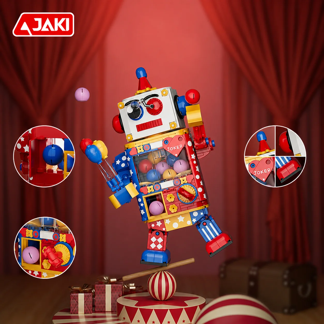 JAKI Carnival Clown Capsule Vending Machine Building Blocks Set Interactive Dispenser Brick Model Desktop Decor Gift for Kids