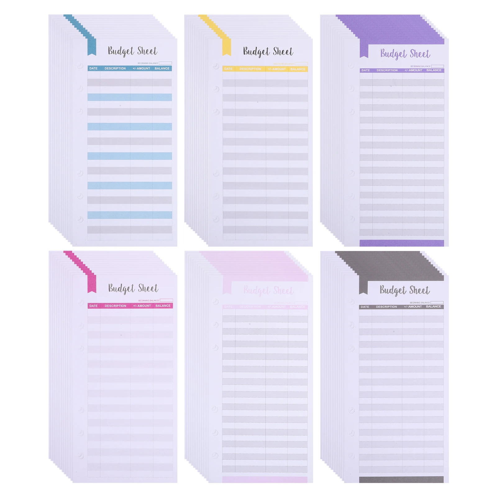 

72pcs Budget Planner Sheets 6 Hole Tracker Cash Binder Refill Expense Daily Household Planner Notebook Inserts Paper Home
