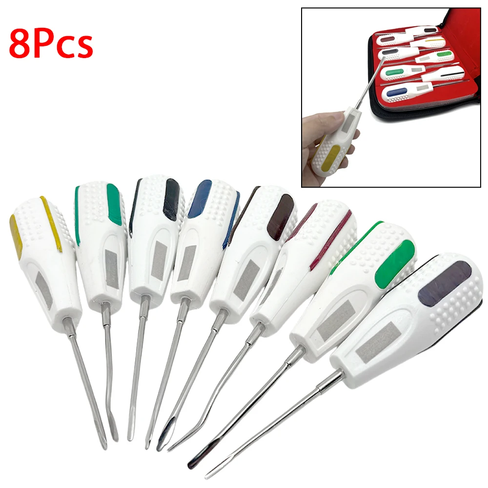 

8Pcs Dental Extraction Tools Set Curved Luxating Elevator Kit for Minimally Invasive Dentistry & Oral Surgery