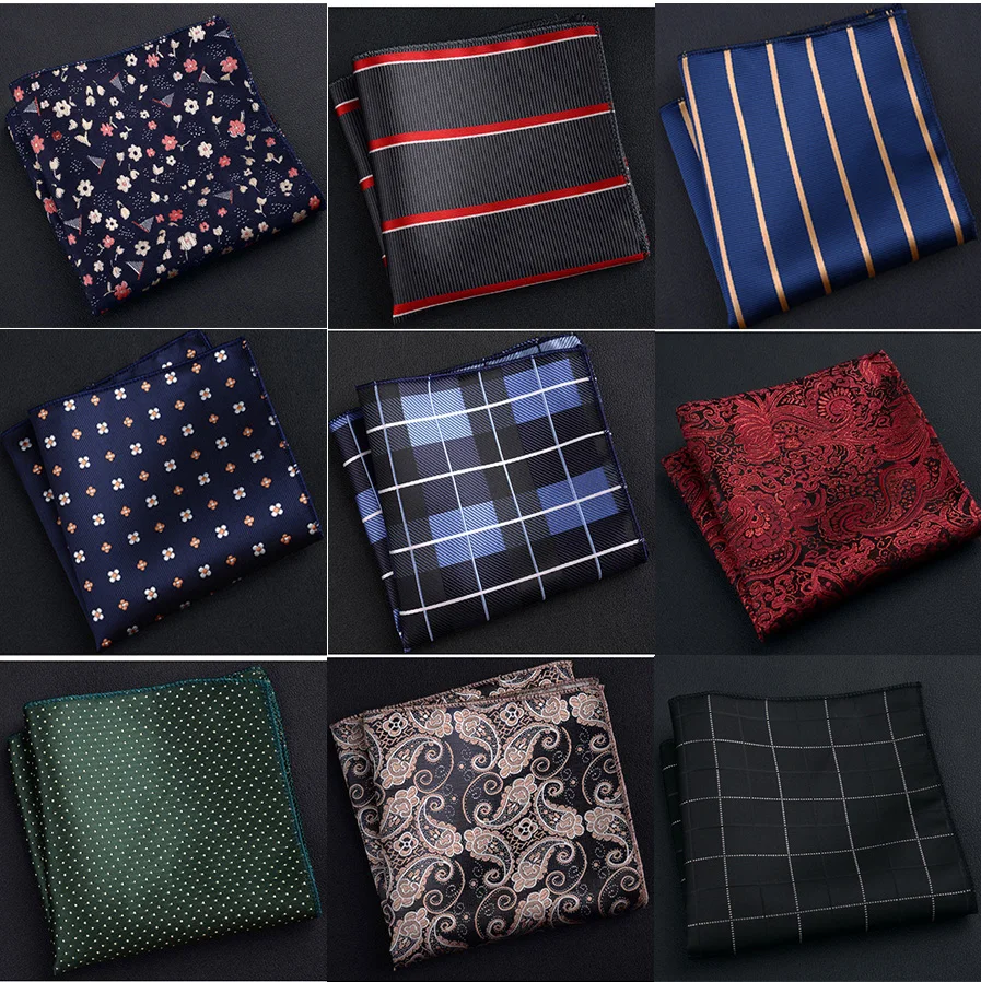 Classic Print Green Black Pockets Square Silk 22cm*22cm Handkerchiefs for Man Party Business Office Wedding Gift Accessories