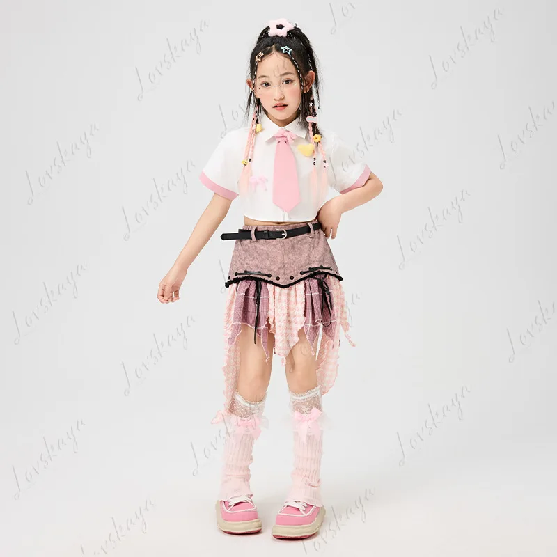 

Детские костюмы для уличных танцев, костюмы для джазовых танцев для девочек, хип-хоп, танцевальные костюмы для девочек, розовые костюмы для прогулок