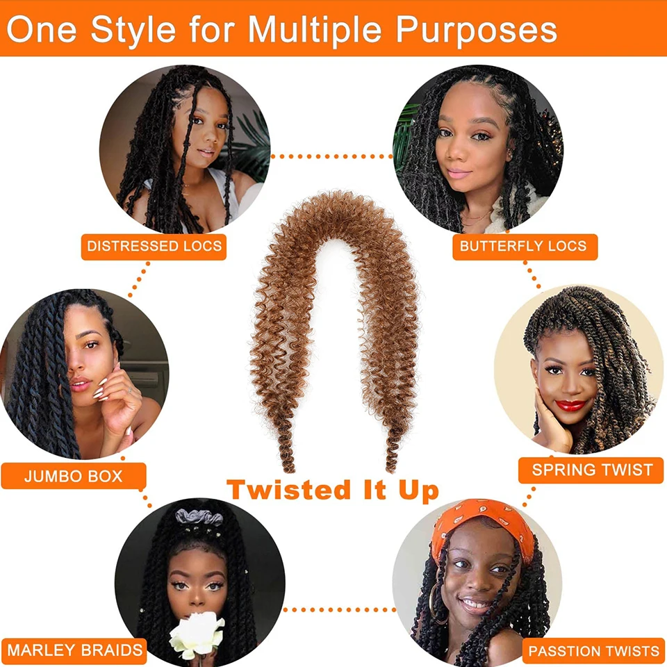 New Springy Afro Twist Hair 24 16 12 Inches Ombre Brown Afro Kinky