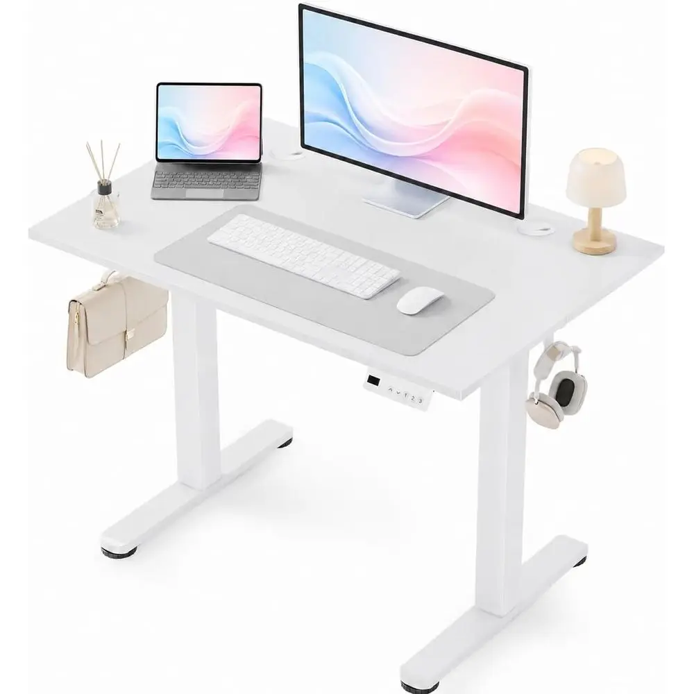 40 x 24 Inch White Electric Standing Desk | Adjustable Height, Sit Stand, 3 Memory Presets, Cable Management, Space-Optimized, H