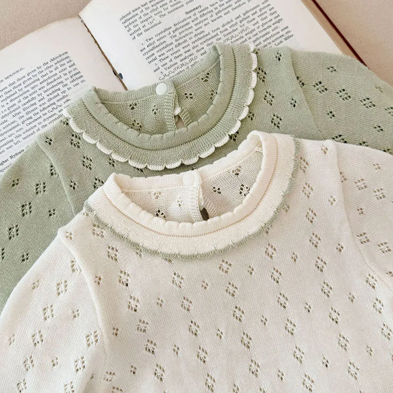 2025年秋新作 キッズ 長袖 透かし編みセーター 0-4歳 子供服 ベビー 女の子 無地 ニット プルオーバー セーター