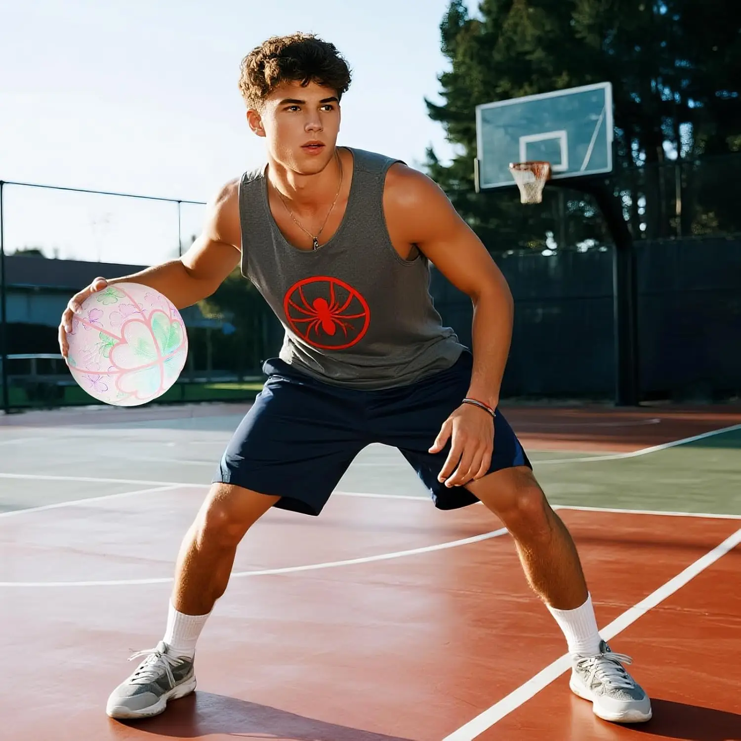 Bola de basquete Kuangmi Love Lucky Series, tamanho oficial 7 (29,5 polegadas), bola de arte de colecionador de edição limitada