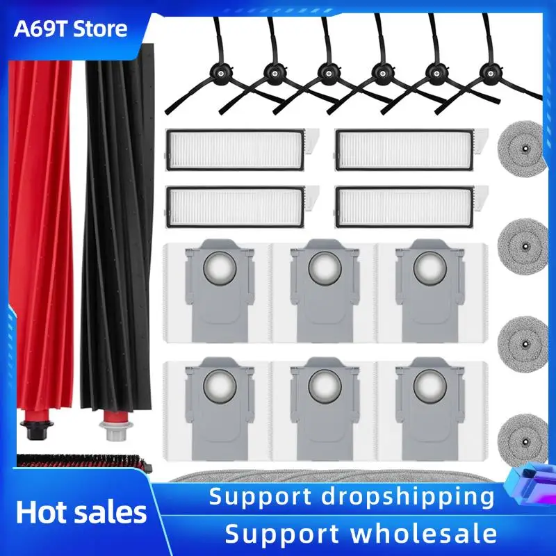 A69T 액세서리 키트에는 Roborock S8 Maxv 울트라 진공 청소기용 메인 사이드 브러시 Hepa 필터 걸레 천 먼지 봉투가 포함되어 있습니다.