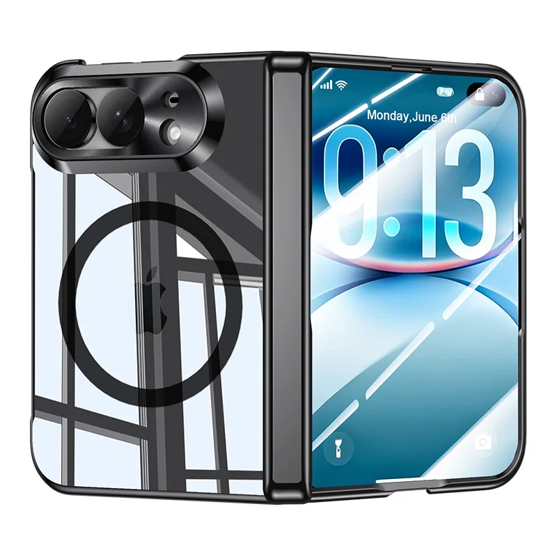 For iPhone Ultra Case Electroplated Transparent Magnetic Wireless Charging Hinge With Tempered Film Shockproof Cover Accessories
