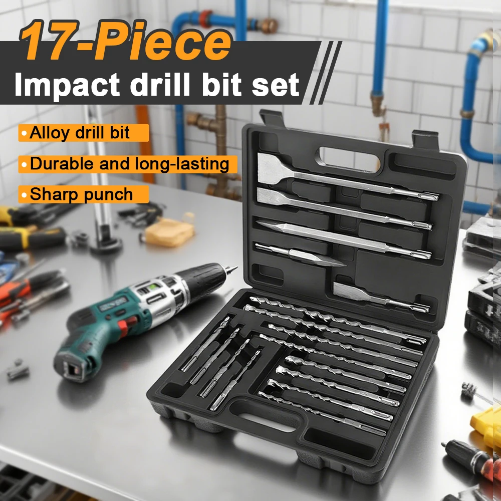 Chisel Drill Bit Tool Set Impact Chisel Impact Drill Bit 17-Piece Accessories Impact Drill Pickaxe Chisel for Electric Hammer
