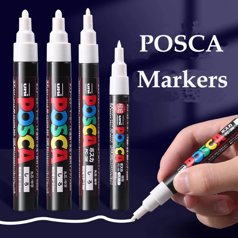 

Japan Uni POSCA White Marker Pens Acrylic Waterproof Permanent Highlight Pen PC-1M/3M//5M/8K/17K Paint Pen for Rock Wood Tools