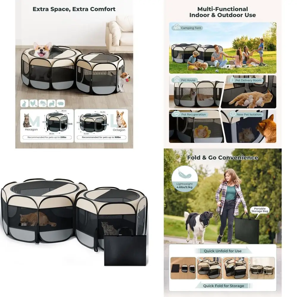 

60x24 Foldable 2-Room Pet Playpen for Dogs, Cats, and Small Animals - Portable Indoor/Outdoor with Carrying Case