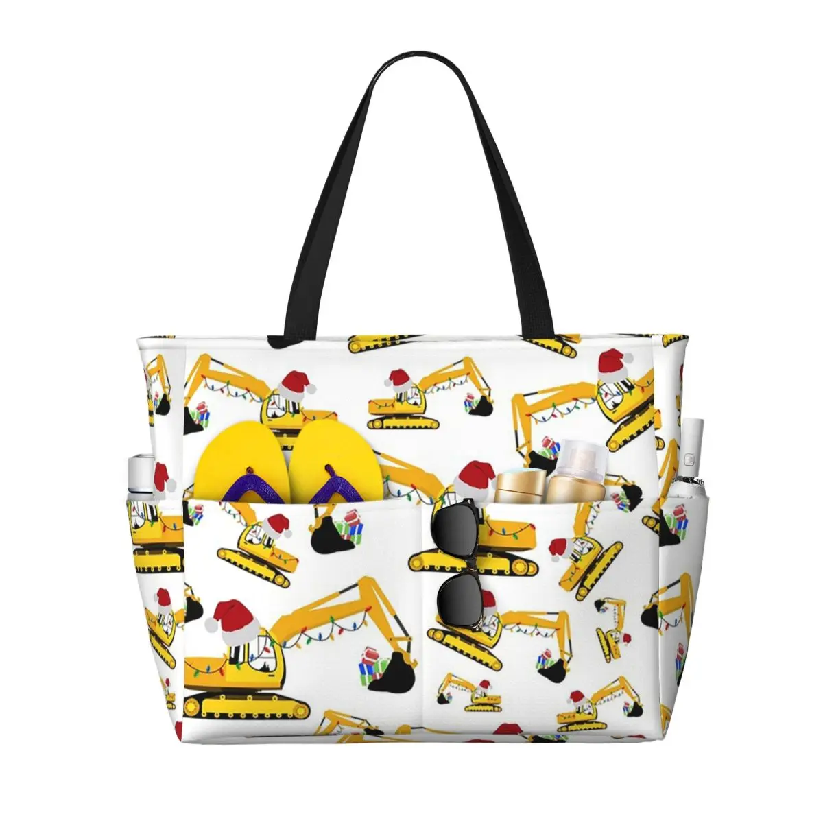 

Christmas Excavator Construction Truck Beach Tote Bag Sport Gym Yoga Duffle Large Tote Bag Women Travel Bag Fitness bag