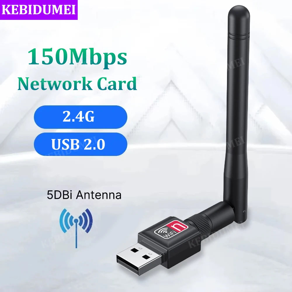 

150Mbps USB WiFi Adapter 2.4G Wireless Network Card USB WiFi Receiver USB Dongle WiFi 5DBi Antenna 802.11b/n/g/ac for PC Laptop