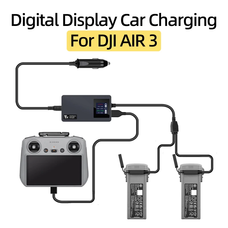 For DJI AIR 3 Drone Battery Digital Display Car Charger Intelligent Charging Hub USB Port Charge Remote Controller Accessories