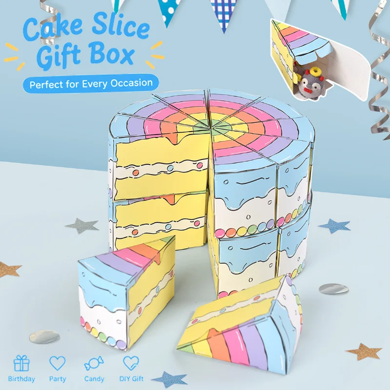 Creative Triangular Cake Gift Box Paper Candy Treat Box for Birthday Party Wedding Favor Table Decor Sweet Packaging Supplies