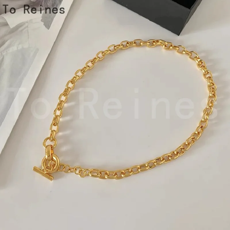 To Reines Women Gold Color Fashion Jewelry O-shape Splice Simple Style Necklace Luxury Party Accessory Girlfriend Birthday Gift