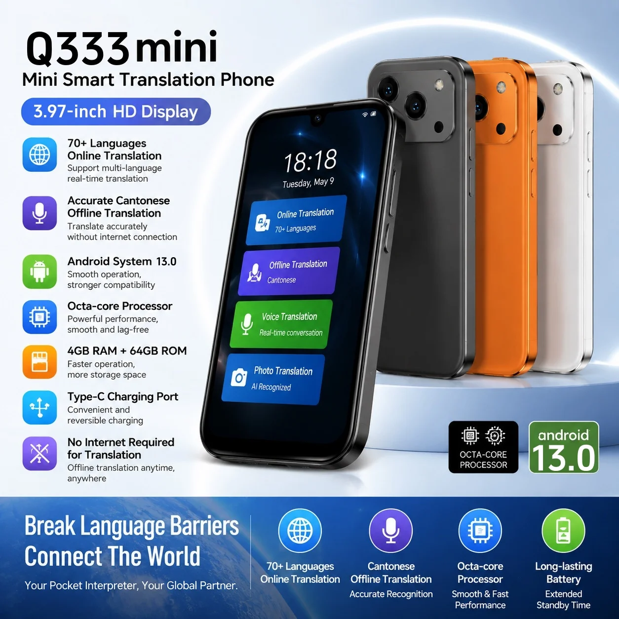 Q333 Mini Phone Android 13.0 Smart Watch 3.97 Inches 12GB RAM 256GB ROM Dual SIM Standby Play Store 4G Little Smart Watch Phone