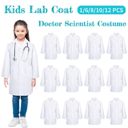 6-12PCS Unisex Lab Coat School Scrubs White Doctor Coat Scientist Costume for Birthday Party Cosplay