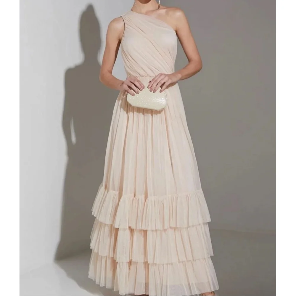 Muloong One-shoulder Ankle-Length Women Elegant And Pretty Luxury Prom Dress