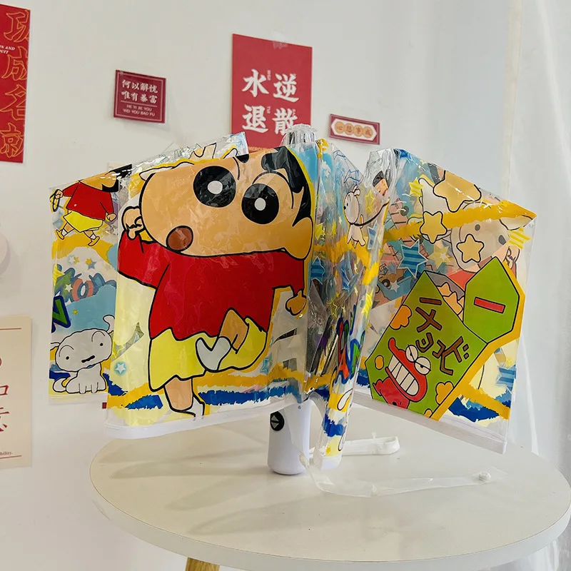 Cartoon Crayon Shinchan Transparent Umbrella Thickened Straight Rod Automatic Umbrella With Long Handle Folding Umbrella