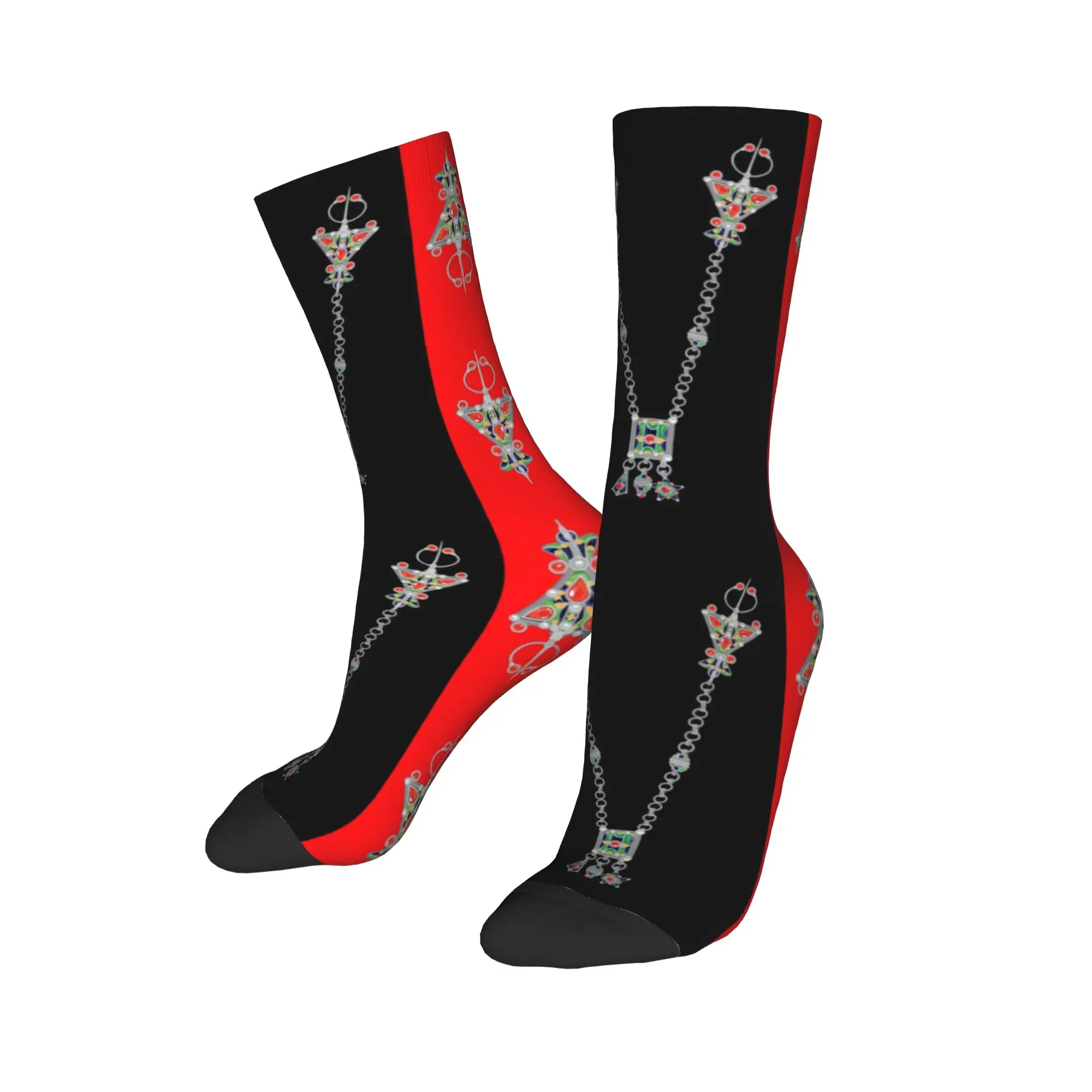 Custom Kawaii Printed Kabyle Jewelry Socks for Women Men Stretch Summer Autumn Winter Amazigh Carpet Berber Crew Socks view 3