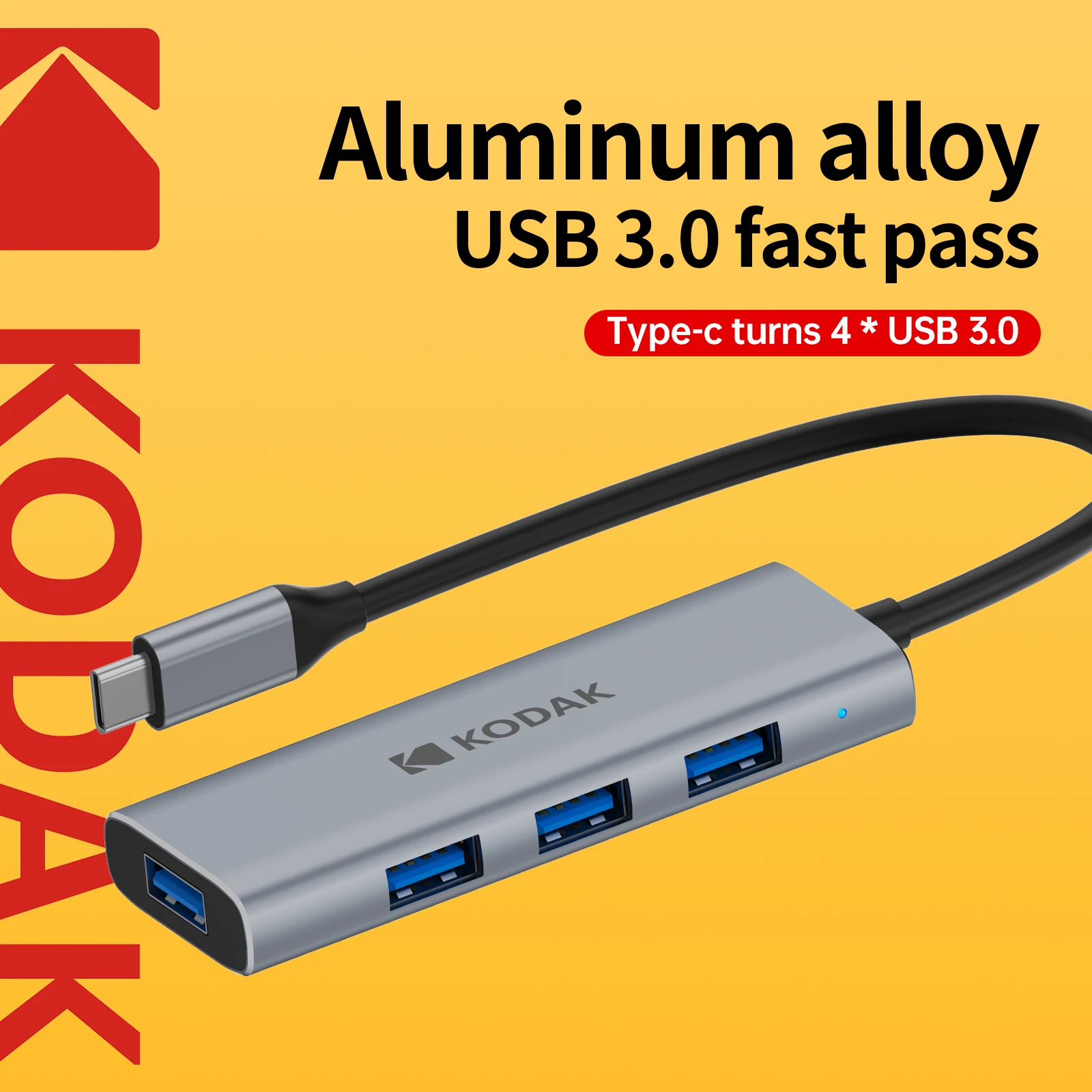 

Kodak Four-In-One Hub/Usb Hub T341, Four-Port USB 3.0, Usb-C Interface Adapter, 5Gbps Suitable for Computers, Laptops, Etc