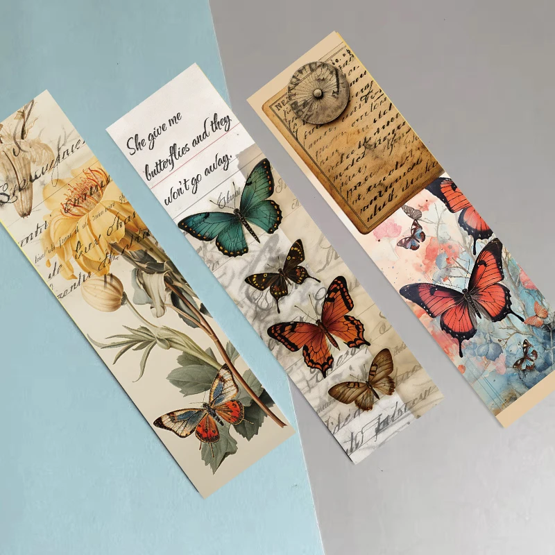 30/60PCS Retro Butterfly Bookmark Reading Cartoon Printing Decoration Landscape Bar Durable  Creative Photography Bookmark
