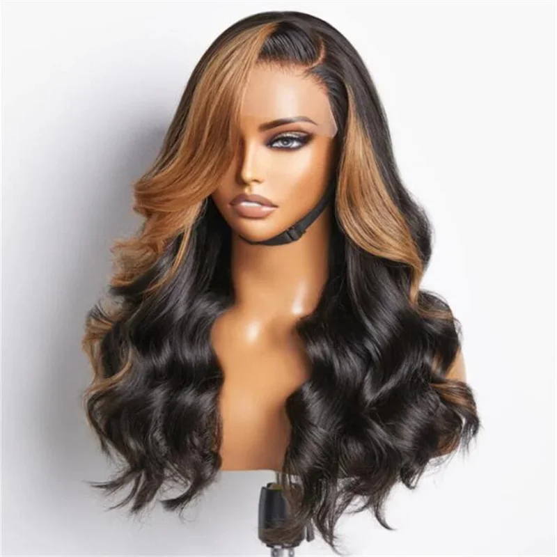 

30inch 5x5 Silk Base Highlight Brown Body Wave Jewish Human Hair Wig With Baby Hair HD Lace European Hair Glueless PrepluckedWig