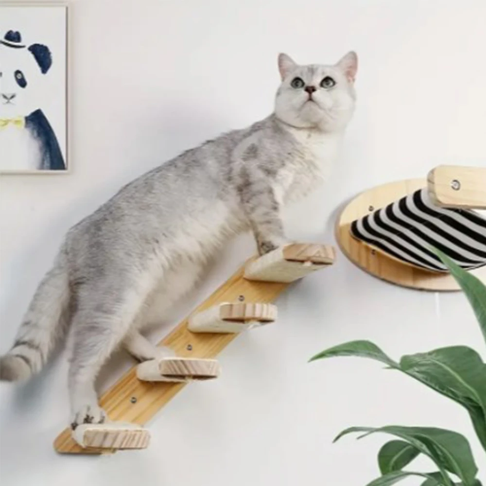 Wall-mounted Cat Climbing Frame 50cm Cat Climbing Ladder  Hammock  Activity Sisal Cat Grab Post Cat Pedal Indoor Cat House