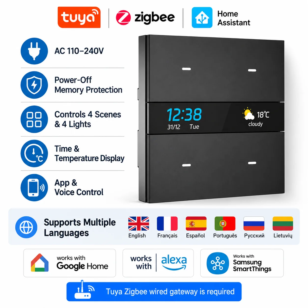 Smart Relay Tuya - M8 Pro 지그비 스마트 스위치 패널