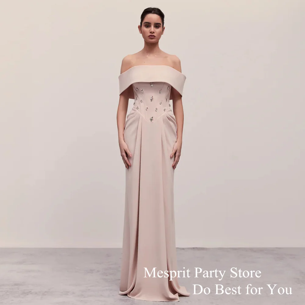 Sexy Off Shoulder Boat Neck Evening Dress Customized Beading Stone Sweep Train Mermaid Prom Dresses Dubai Party Gown Custom Size