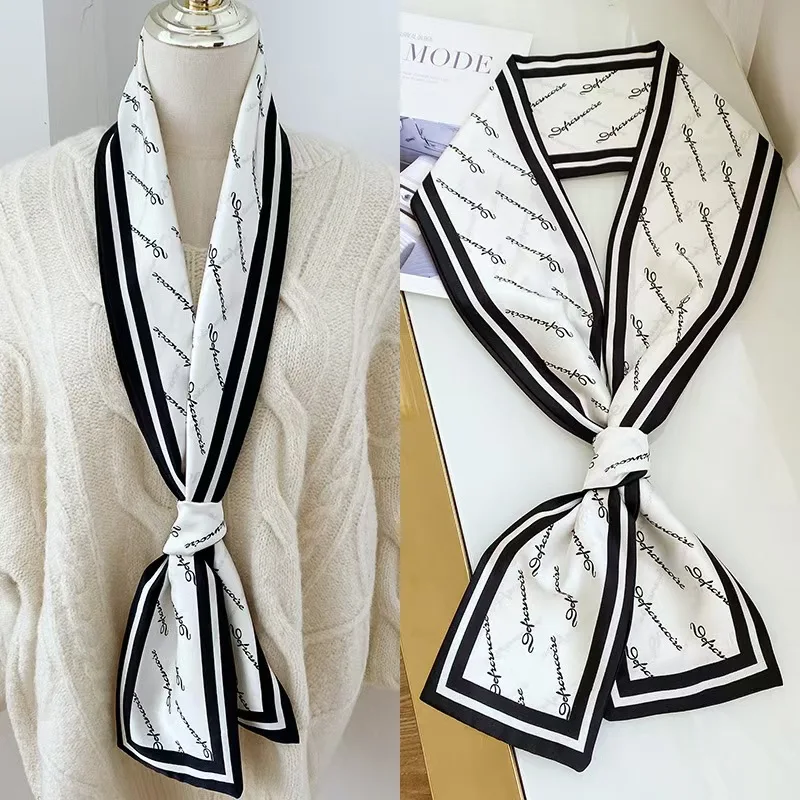 Shirt Decoration Sunscreen Silk Scarfs Female Hair Band Skinny Scarf NeckTies Women Bag Long Scarves Neckerchief Foulard Lady image 3