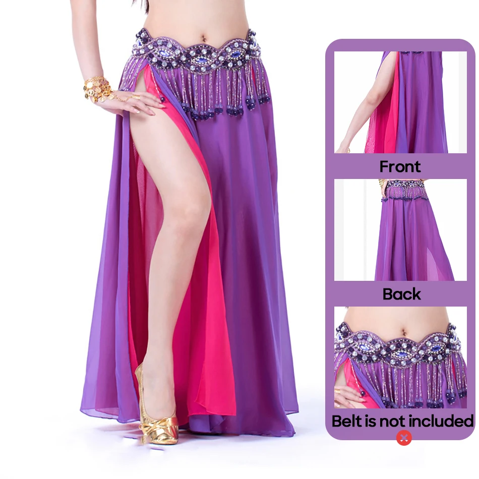 Double Slit Chiffon Skirt Belly Dance Sexy Skirt Dance Skirt Delly Dance Stage Performance Show Skirt Accessories Practice