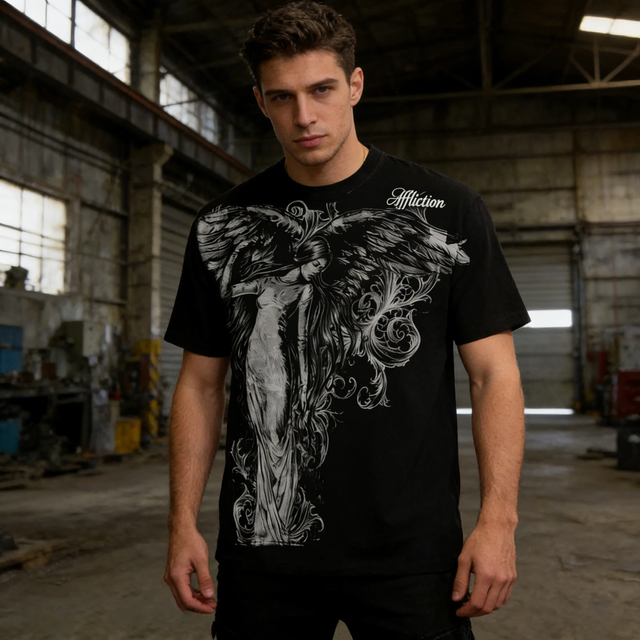 

Classic Y2K Gothic Style T-shirt Print Oversized T Shirt High Street Shirts Gothic Round Neck Cotton Tops New Mens T Shirt