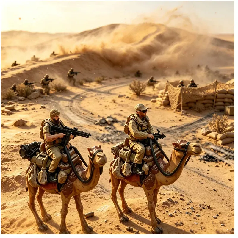 New Product 1/72 Middle East Desert Camel Riding 2 Soldier Model Mini Scene Handmade Toy DIY Scene Accessories Collectibles