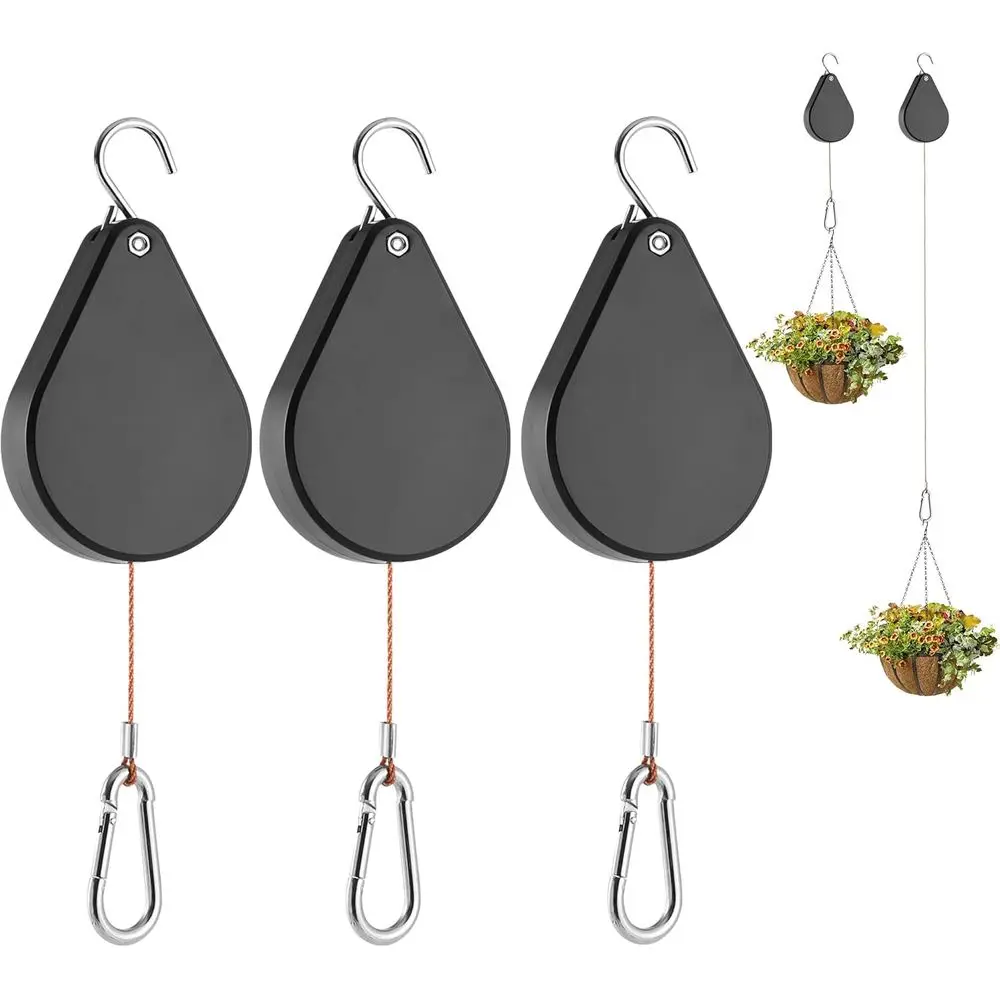 

Upgraded Retractable Plant Hanger, Easy Raise & Lower, Quick Lock, Heavy Duty, Adjustable for Hanging Pots, Bird Feeders (3-Pack