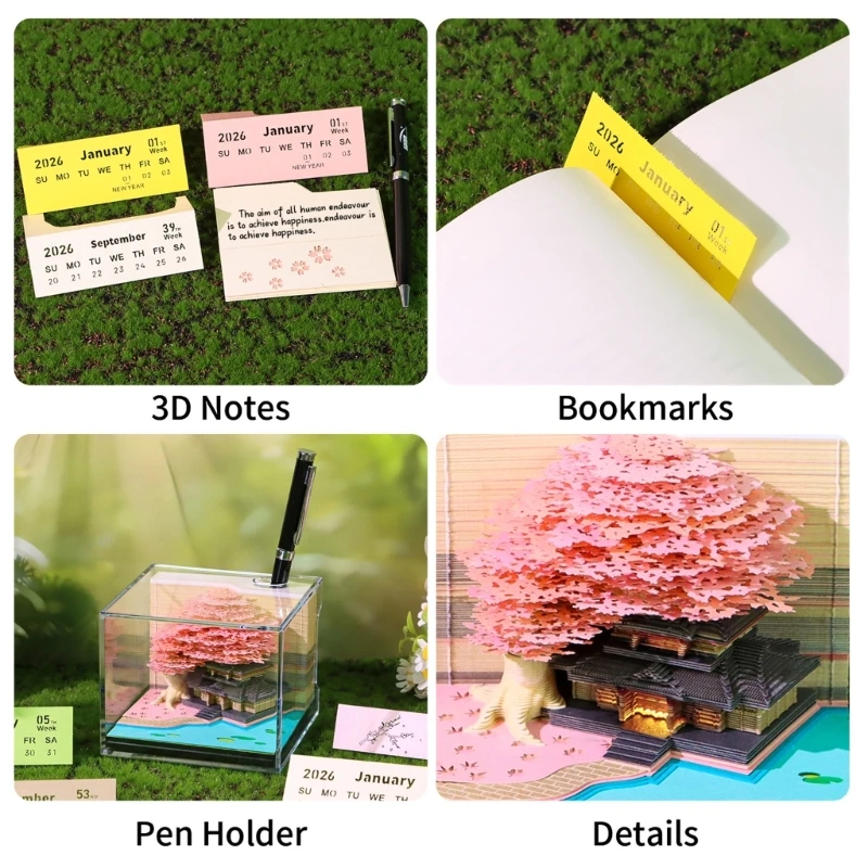 Twenty twenty six Weekly Planner LED Brightened 3D Blossomy Paper Craft Note Pad Tear Away Panes Special Textured Paper Gift