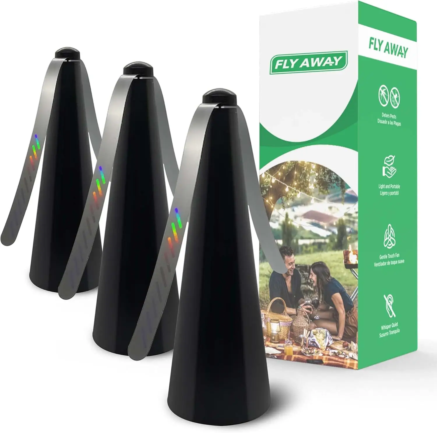 

3-Pack Outdoor Fly Repellent Fan for Tables, Battery Operated with Hanging Hook - Deter Flies, Wasps, and Bugs at BBQs or Events