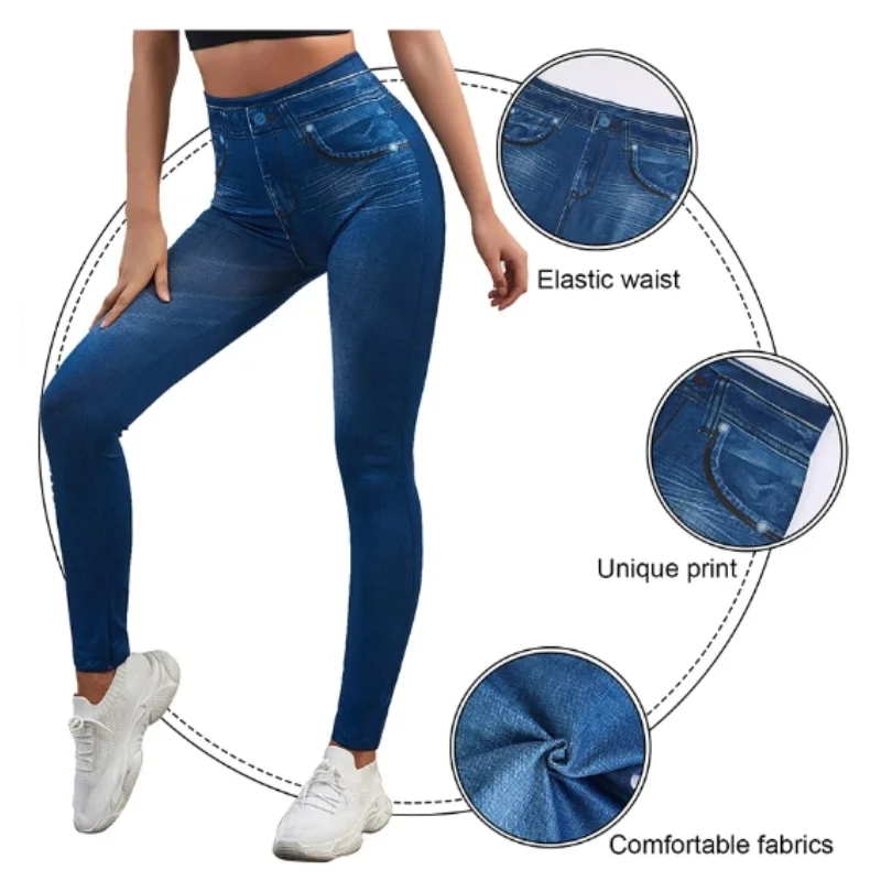 Mallas vaqueras de imitación Astic para mujer, pantalones elásticos de cintura alta, ajustados, Push Up, Sexy, verano, 2023